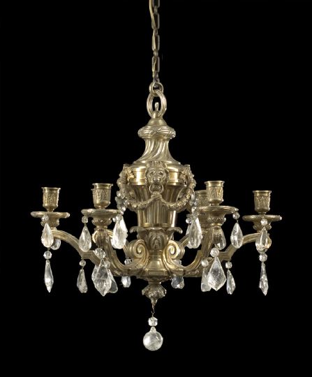 Appraisal: French Gilt-Bronze Cut Glass and Rock Crystal Six-Light Chandelier first