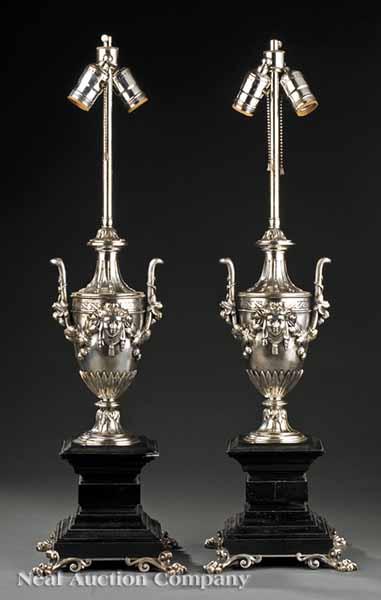 Appraisal: A Pair of Neo-Classical Silvered Bronze Urn-Form Lamps th c