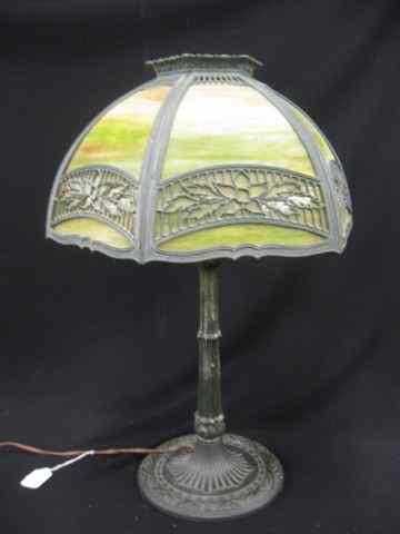 Appraisal: Miller Slag Glass Lamp six panel floral slip overlay design