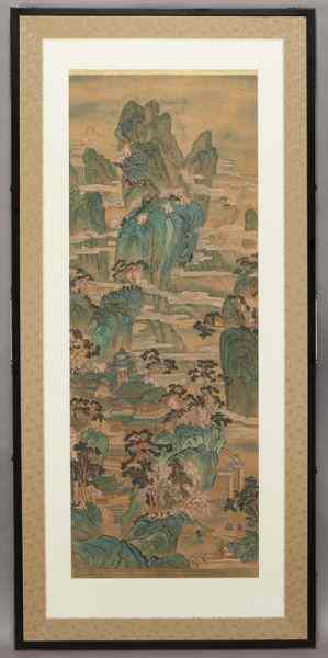 Appraisal: Chinese watercolor on silk attr to Qiu Yingdepicting a landscape