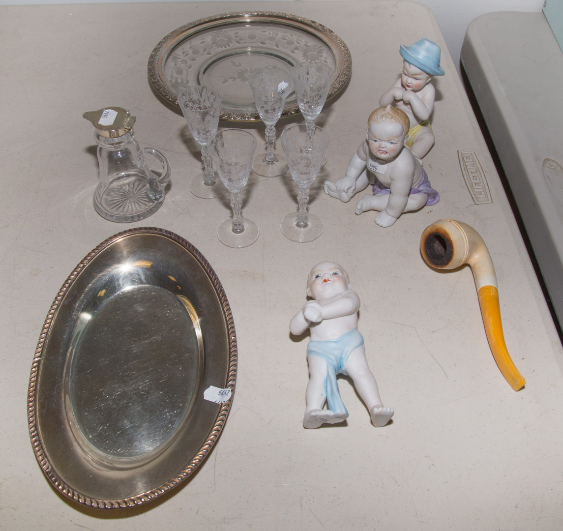 Appraisal: Assortment of items including silver plates bisque figures a pipe