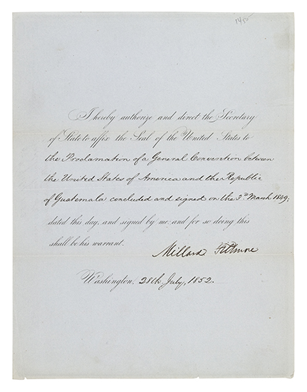 Appraisal: FILLMORE MILLARD Partly-printed Document Signed as President ordering the Secretary