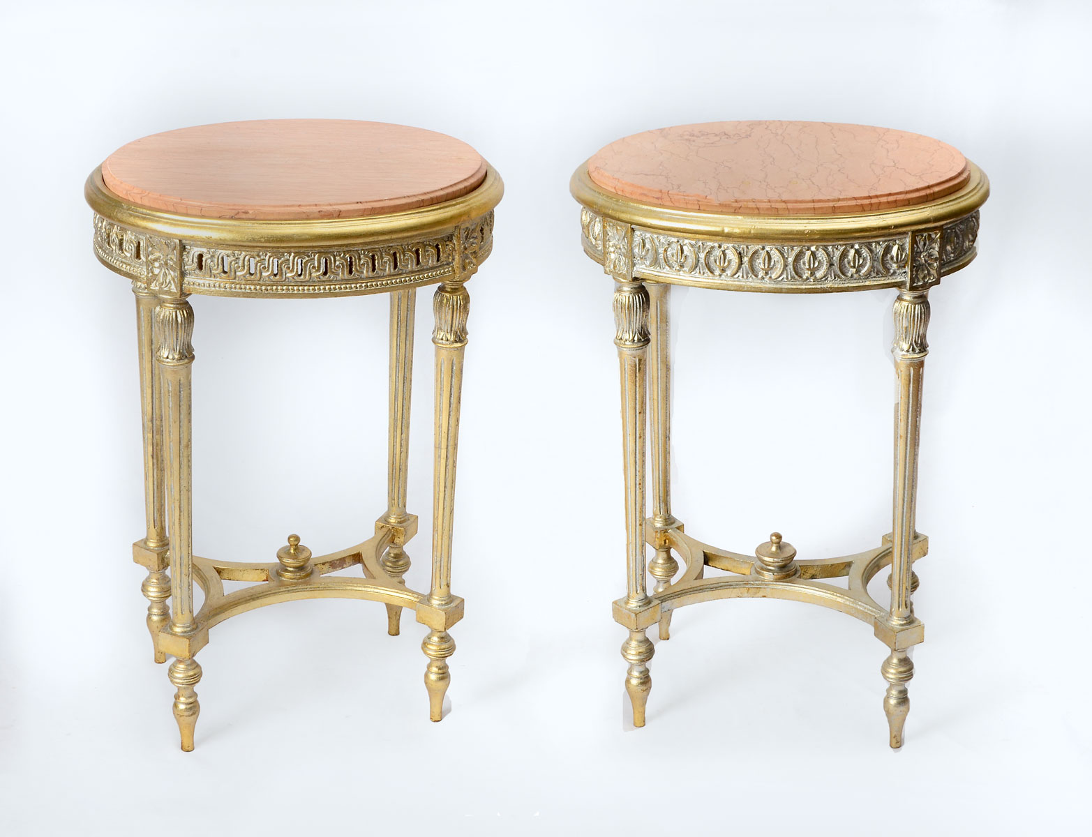 Appraisal: PAIR LOUIS XVI STYLE MARBLE TOP TABLES Louis XVI style