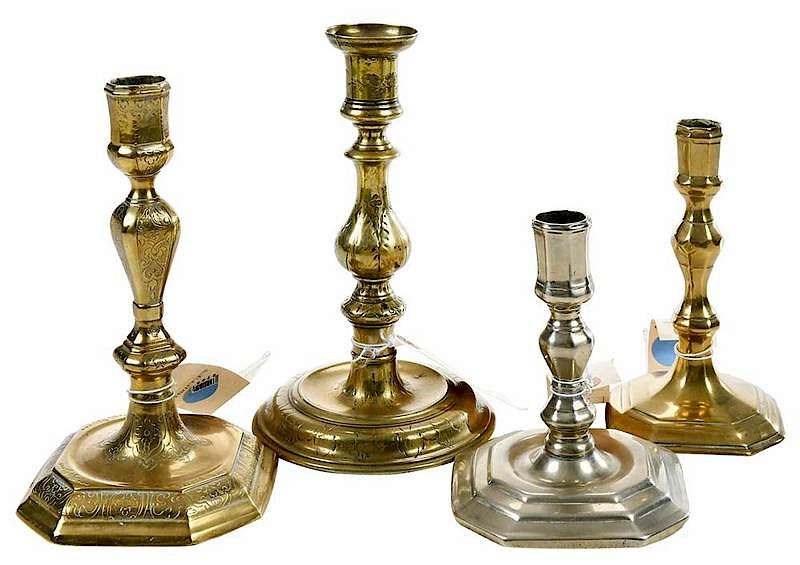 Appraisal: Four Early Brass Candlesticks and Paktongs British late th early