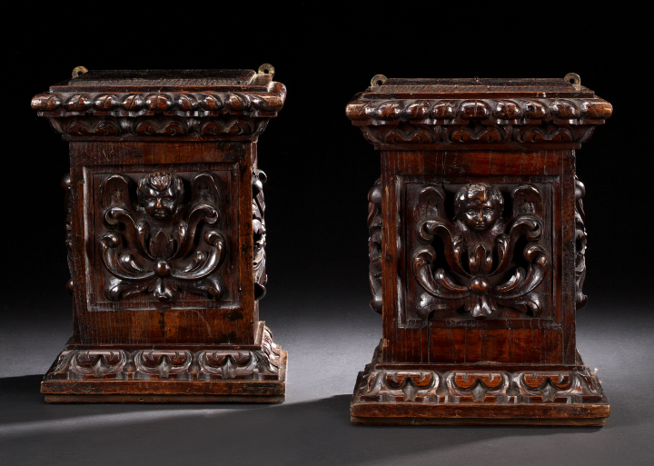 Appraisal: Pair of Continental Carved and Stained Beechwood Bracket Shelves of