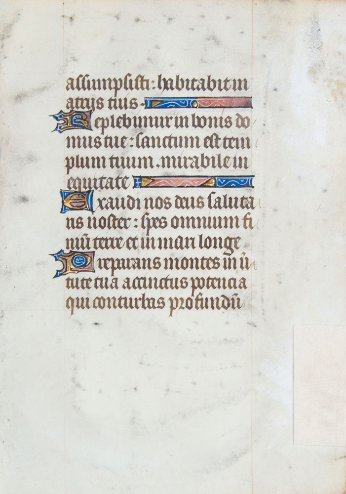 Appraisal: POSSIBLY FRENCH SCHOOL PSALTER MANUSCRIPT PAGE Ink and gouache with