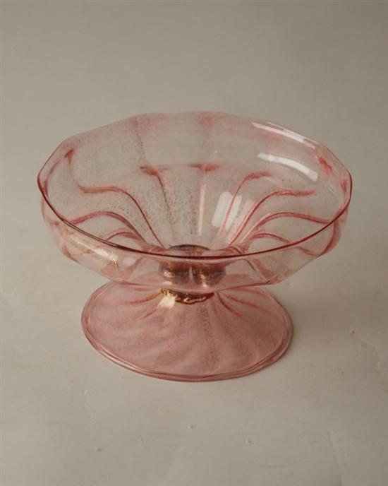 Appraisal: An Art Glass Compote pink with gold speckles blue speckles