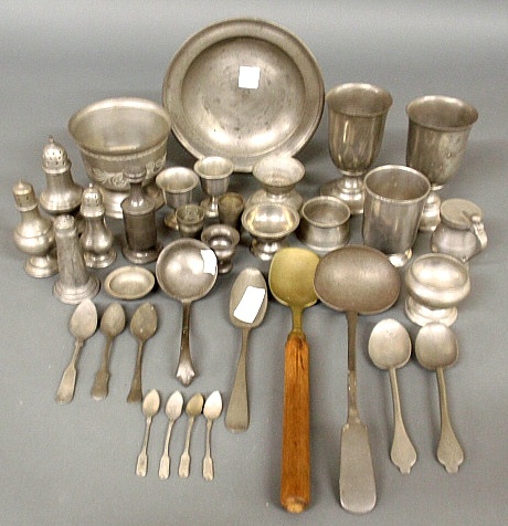 Appraisal: - Group of pewter tableware- open salts shakers ladles etc