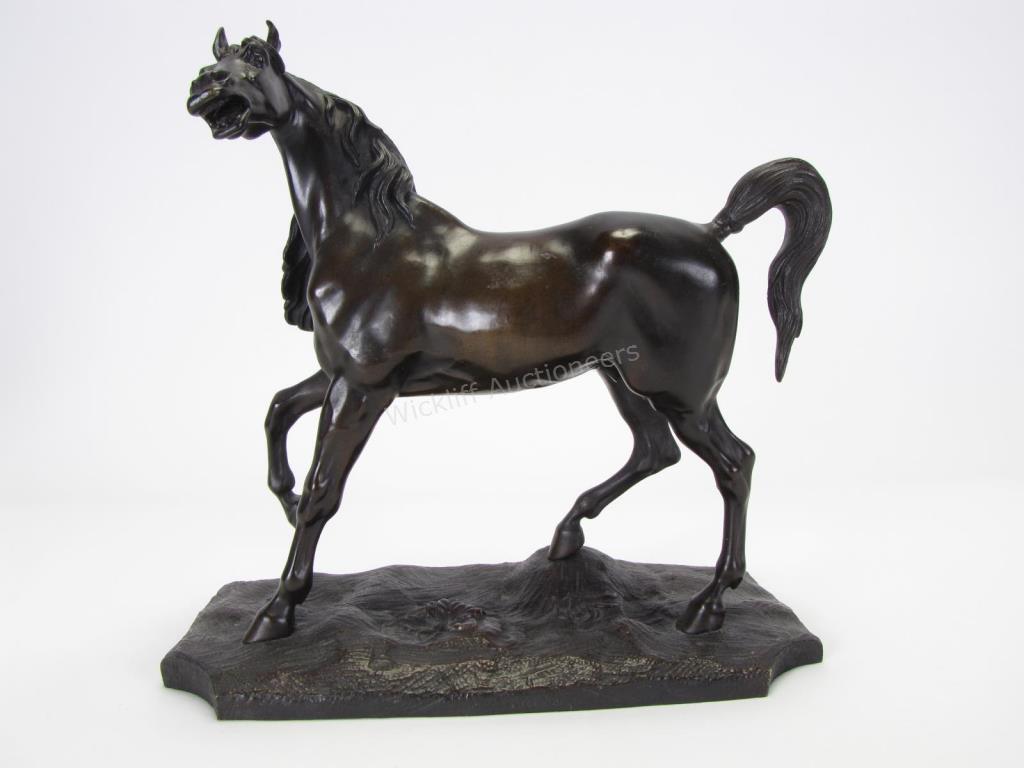 Appraisal: Bronze Horse Sculpture depicting a standing horse with front leg