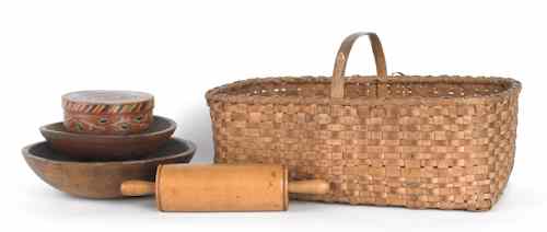 Appraisal: Miscellaneous wooden tableware together with a splint basket h