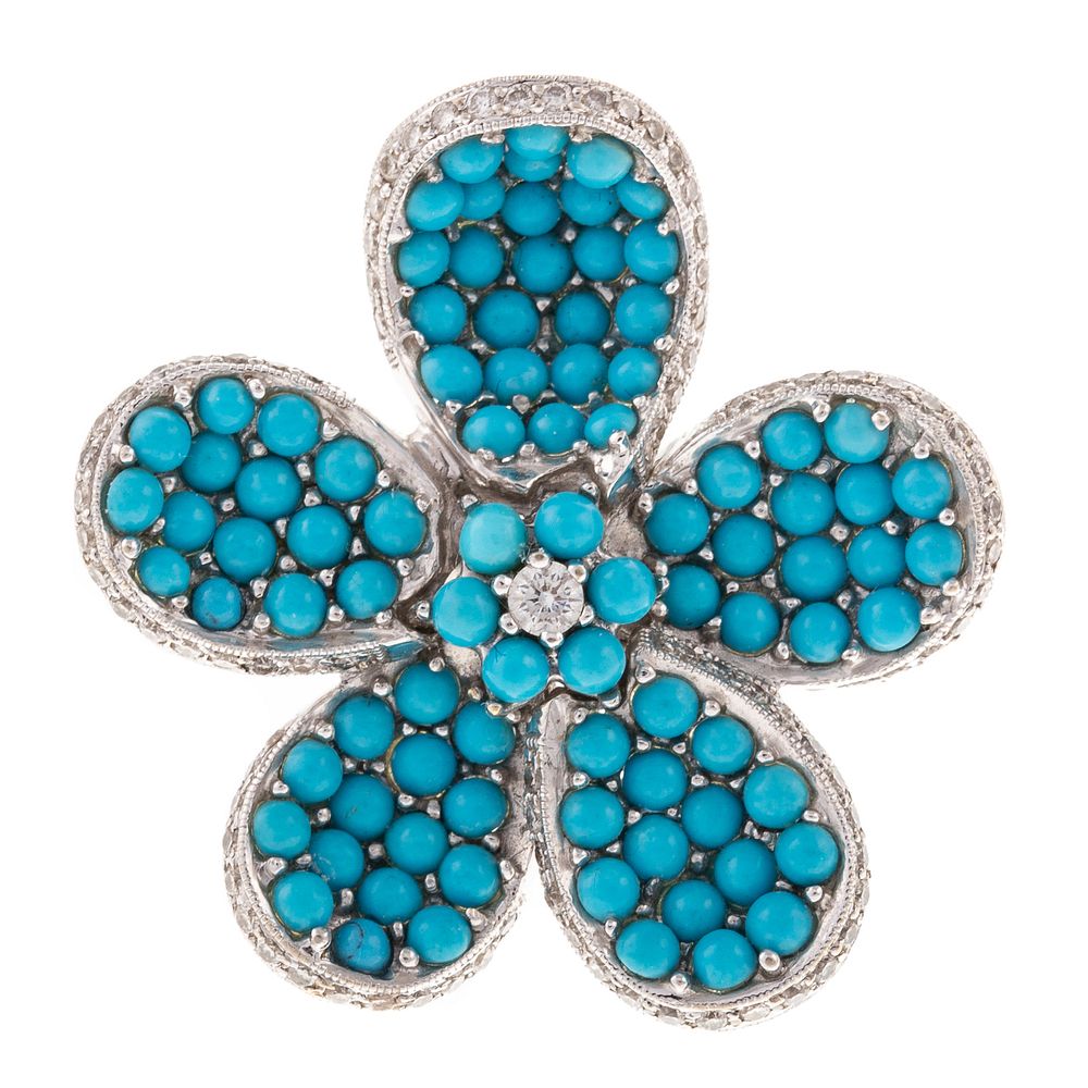 Appraisal: A Whimsical Turquoise Diamond Flower Ring in K K white