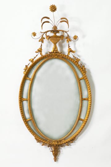 Appraisal: Carved Giltwood and Plaster Oval Looking Glass by D Milch