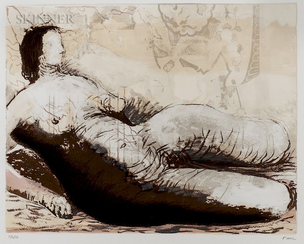 Appraisal: Henry Moore British - Reclining Woman with Yellow Background Henry