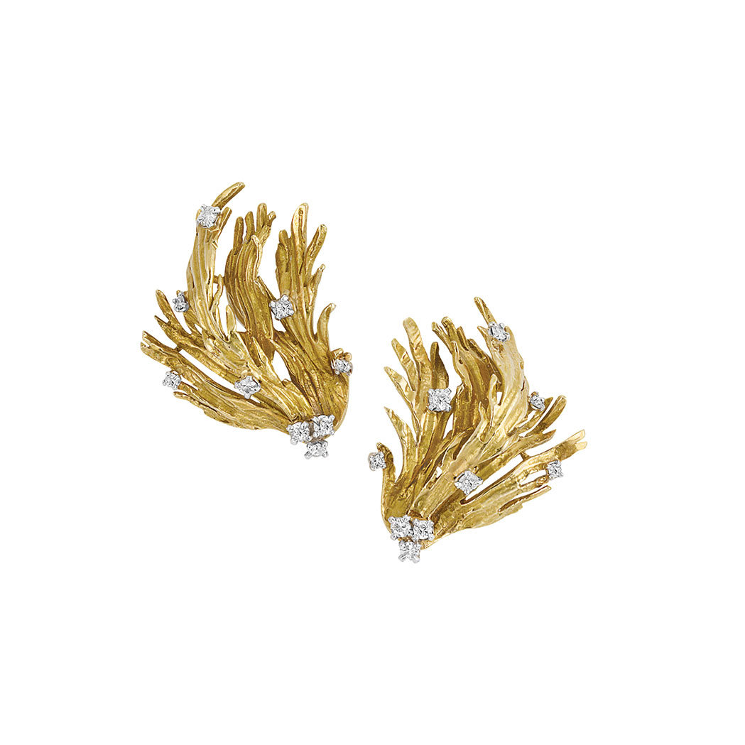 Appraisal: Pair of Gold Platinum and Diamond Earclips Chaumet kt the