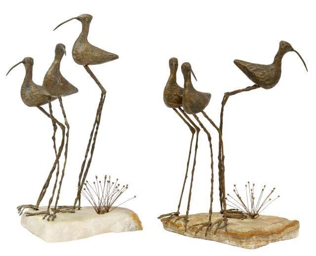 Appraisal: lot of Patinated mixed metal and stone sculpture Shore Birds