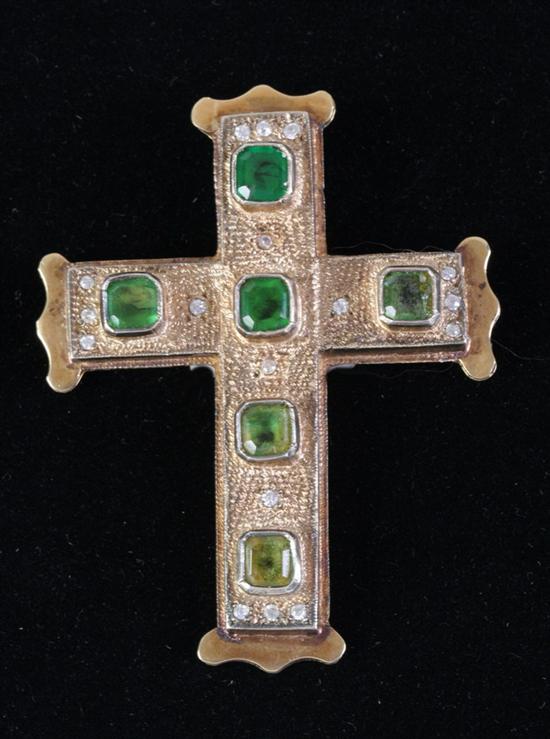 Appraisal: K YELLOW GOLD VERMEIL SILVER AND EMERALD RELIGIOUS CROSS PENDANT