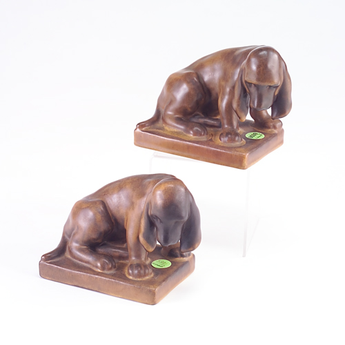 Appraisal: ROOKWOOD Rare pair of Bassett hound bookends designed by Louise