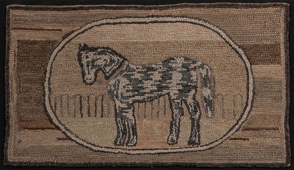 Appraisal: Hooked Rug with Horse Hooked Rug with Horse America late