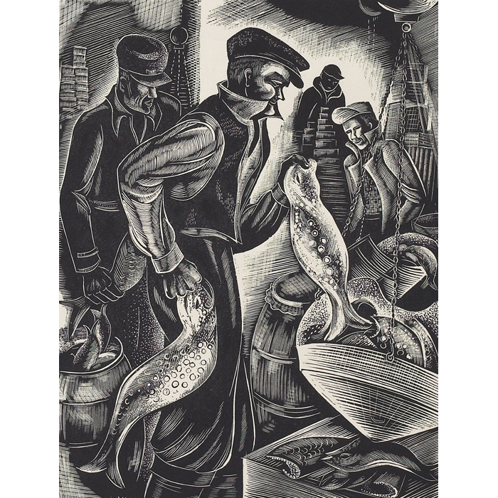 Appraisal: Minnie Lois Murphy American - Fish Day c wood engraving