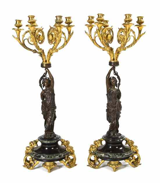 Appraisal: A Pair of Neoclassical Patinated and Gilt Bronze Six-Light Candelabra