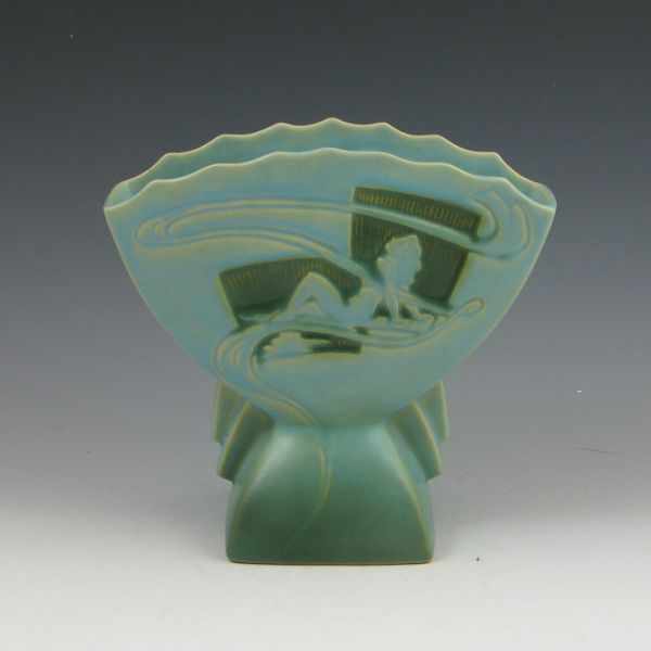 Appraisal: Roseville Silhouette nude fan vase in light blue-green Marked Roseville