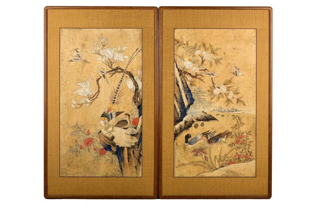 Appraisal: PAIR OF KOREAN SCROLL PANELSeach mounted and framed x inches