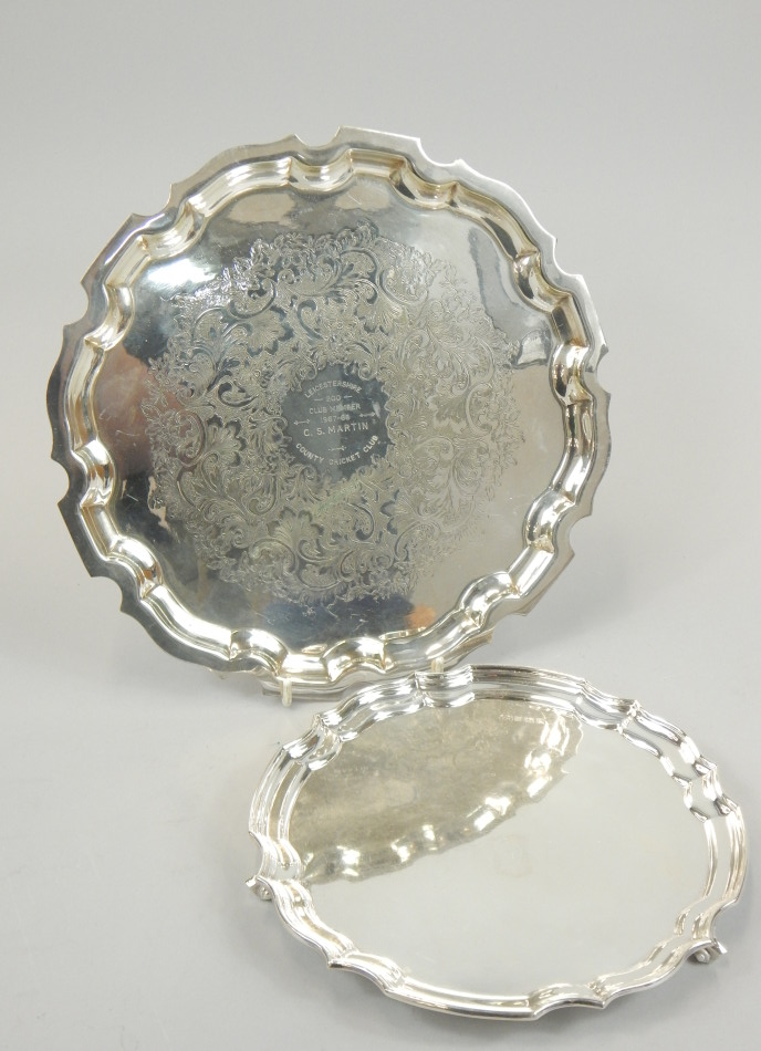 Appraisal: Elizabeth II silver waiter with pie crust outline on triple