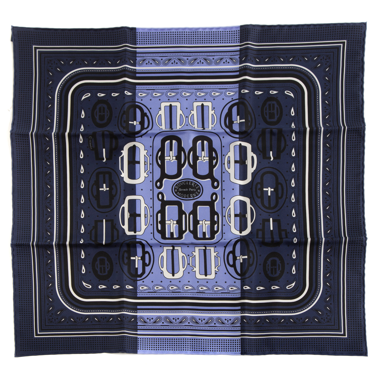 Appraisal: AN HERMES BOUCLERIE MODERNE BANDANA SCARF A purple and navy