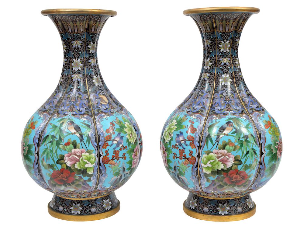 Appraisal: Pr Chinese Cloisonne Enameled Urns Pair of cloisonn enameled urns