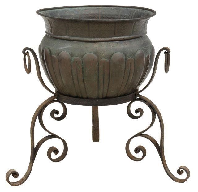 Appraisal: lot Copper and iron planter on stand early th c