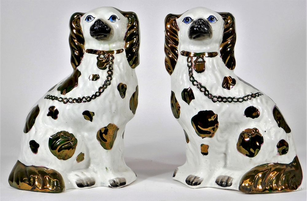 Appraisal: PR C English Staffordshire Copper Luster Dogs England th Century