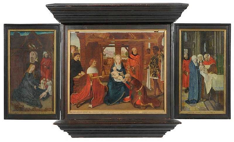 Appraisal: After Hans Memling Netherlandish Triptych of the Adoration of the