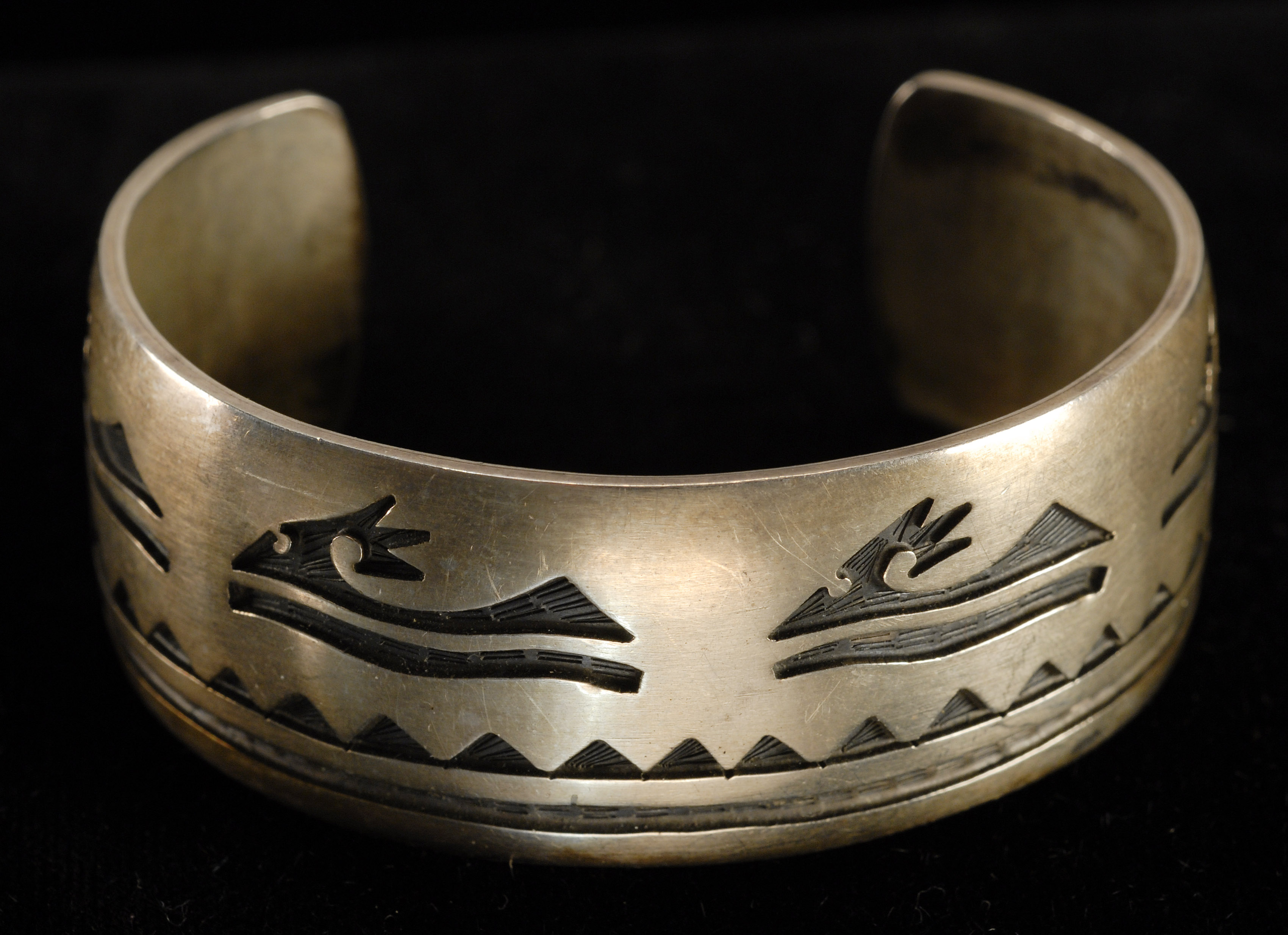 Appraisal: NATIVE AMERICAN SILVER CUFF BRACELET BY WATSON HONANIE With four