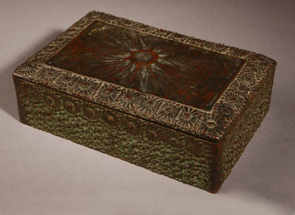 Appraisal: Tiffany Studios patinated bronze humidor daisies Tiffany Studios patinated bronze