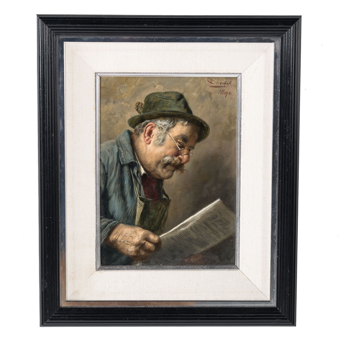 Appraisal: Ernst Stierhof Man Reading Newspaper oil German b Oil on