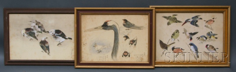 Appraisal: Three Paintings Japan th century ink and colors on paper