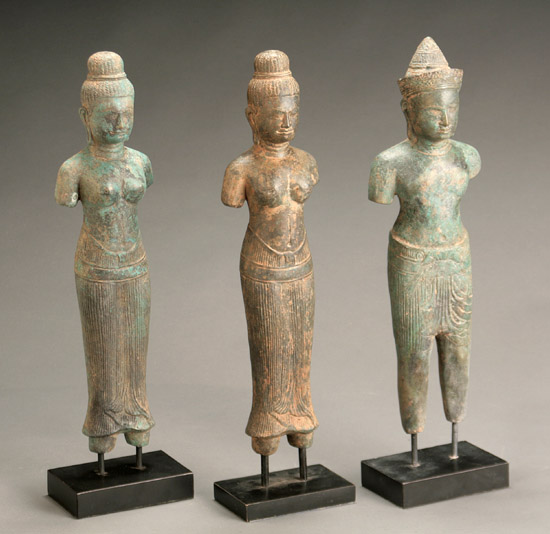 Appraisal: Three Khmer-Type Bronze Figures of Divinities th- th Century The