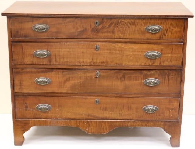 Appraisal: EARLY TH CENTURY TIGER MAPLE FOUR DRAWERHEPPLEWHITE CHEST OLD REFINISHED