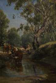 Appraisal: J H Scheltema - Cows at a Pool oil on