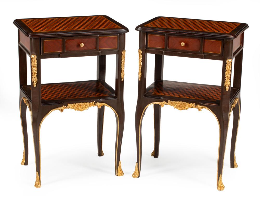 Appraisal: Pair of Louis XV Louis XVI Bronze-Mounted Kingwood and Parquetry