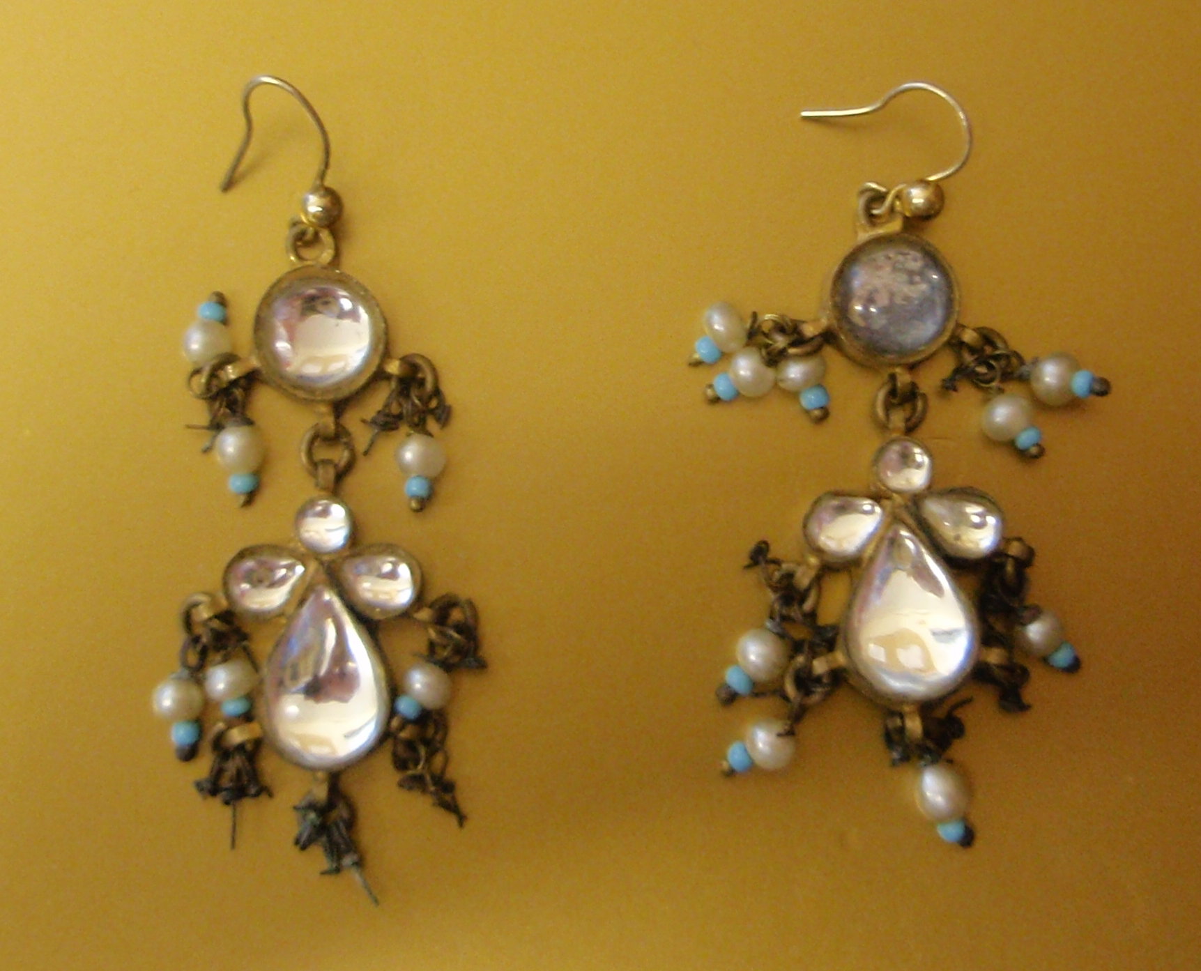 Appraisal: A pair of Victorian moonstone drop earrings with seed pearl