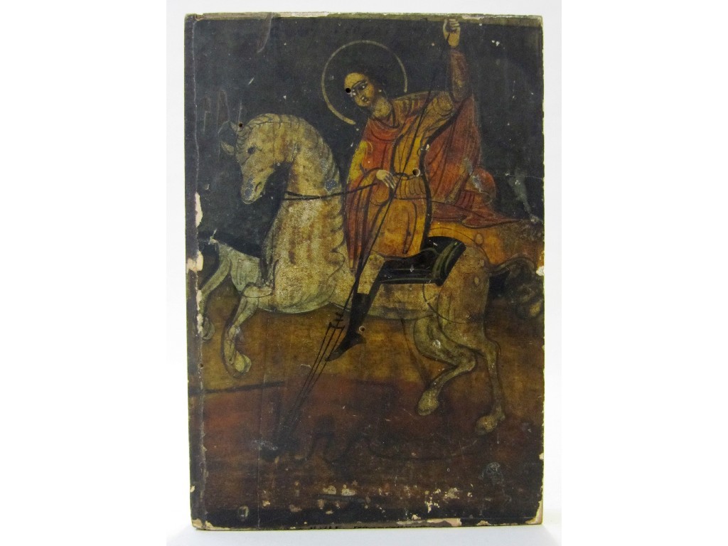 Appraisal: Painted wooden icon of St George