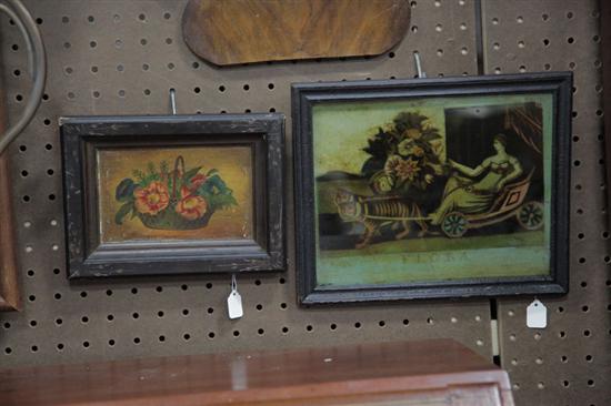 Appraisal: TWO FRAMED PIECES A reverse painted glass picture depicting ''Flora''