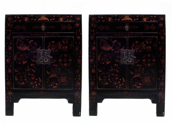 Appraisal: A pair of Chinese black lacquer two door cabinets height