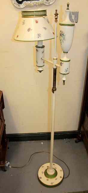 Appraisal: A PAINTED ADJUSTABLE FLOOR STANDING TOLEWARE LAMP STANDARD decorated with