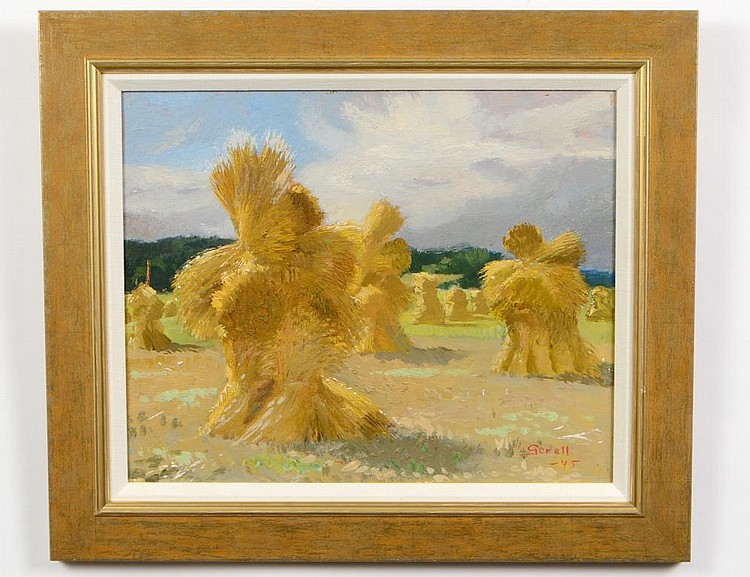 Appraisal: GRETA GERELL SWEDISH - Haystack Landscape Signed and dated '