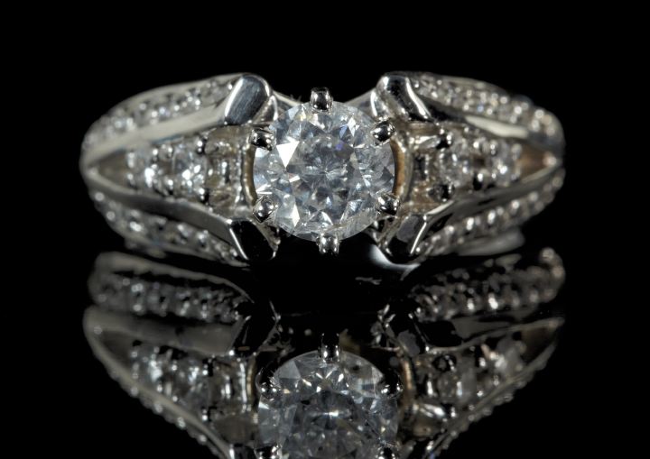 Appraisal: Fourteen-Karat White Gold and Diamond Lady's Engagement Ring composed of