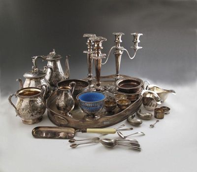 Appraisal: A mixed lot of electroplated items comprising a four piece