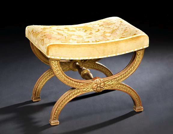 Appraisal: Louis XVI-Style Giltwood Pliant late th century the padded rectangular