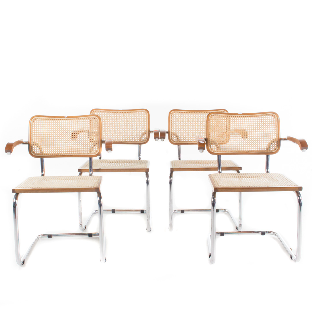 Appraisal: Set of four contemporary caned armchairs